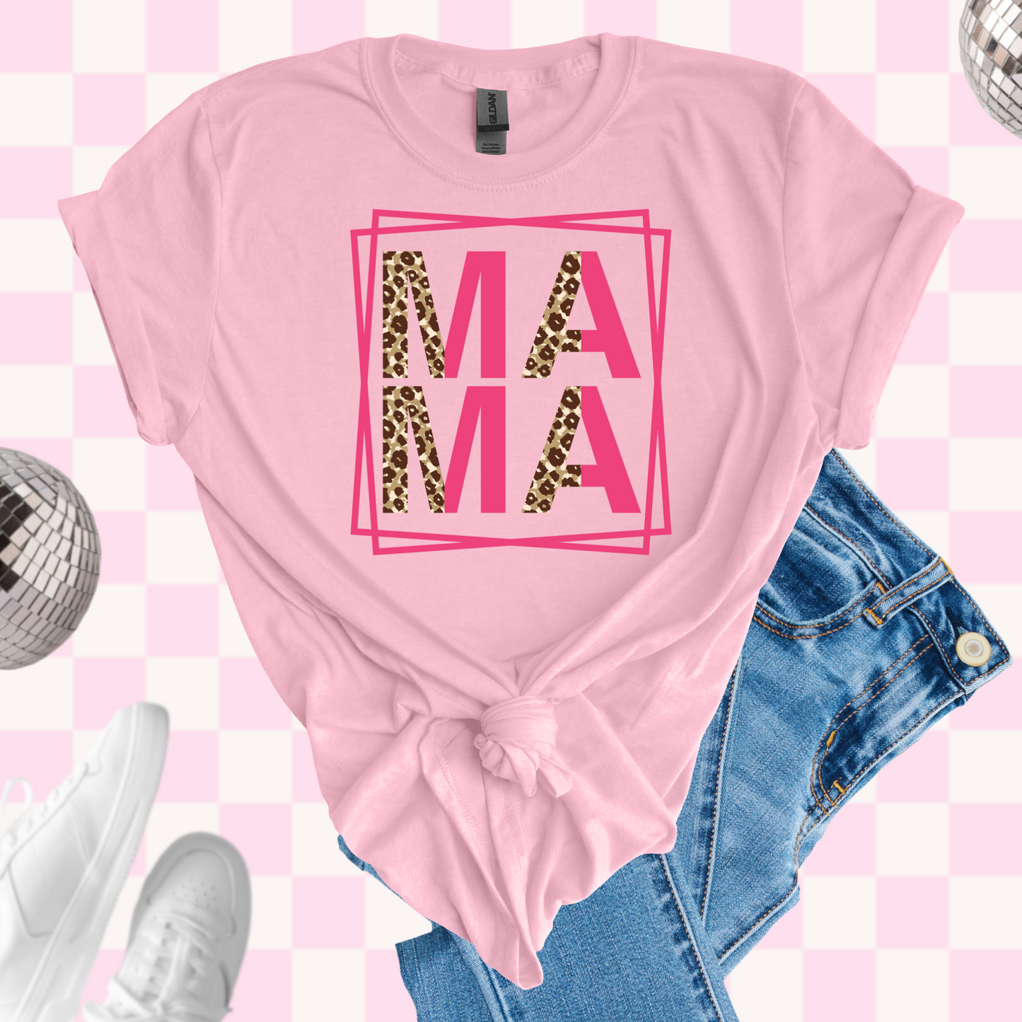 Pink/leopard mama tshirt