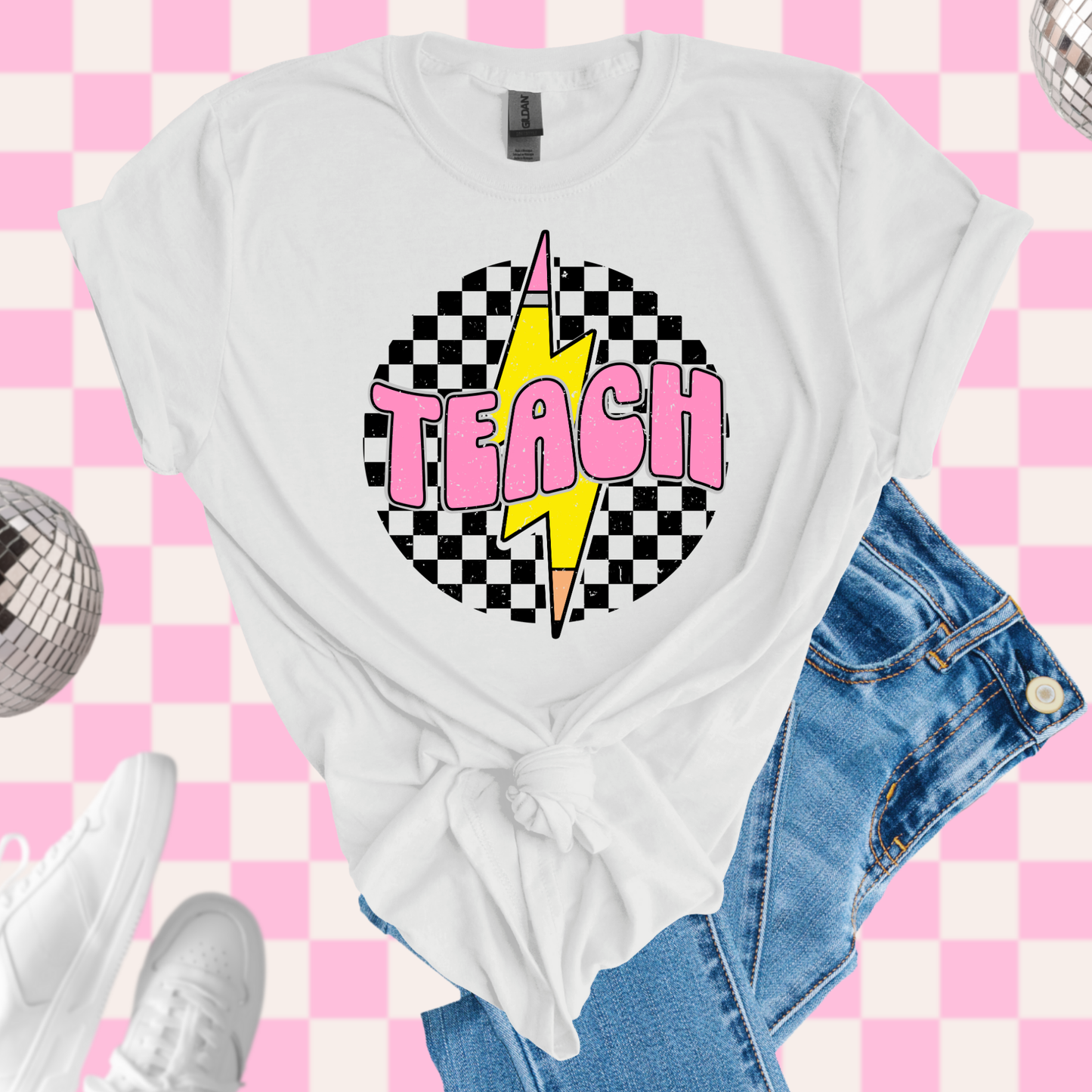 Retro checkered teach tshirt