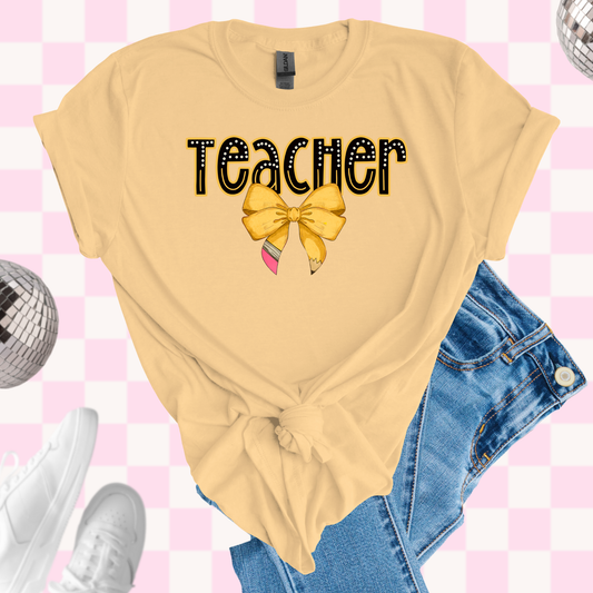 Teacher pencil bow tshirt
