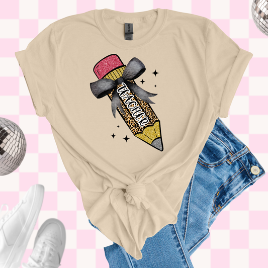 Teacher leopard pencil tshirt