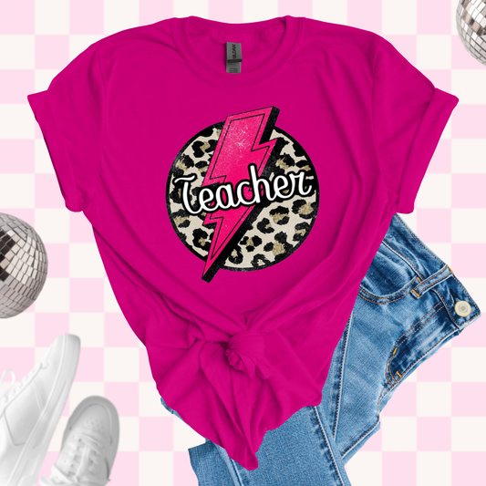 Pink/leopard teacher tshirt