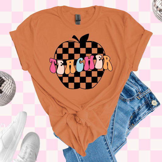 Checkered apple teacher tshirt