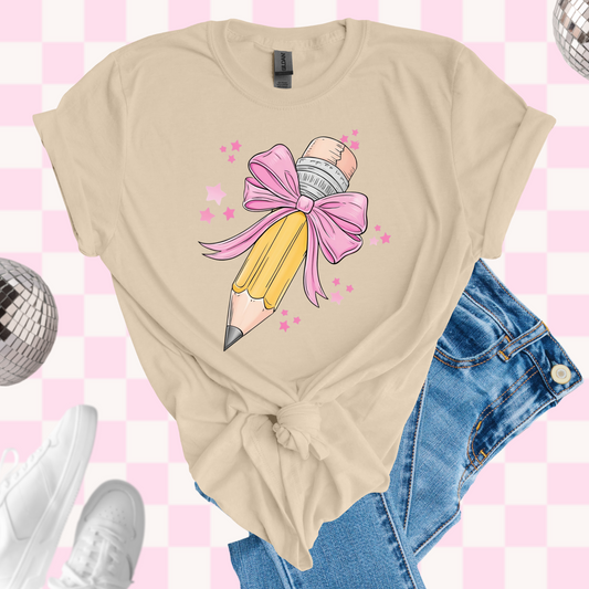 Pencil with pink bow tshirt