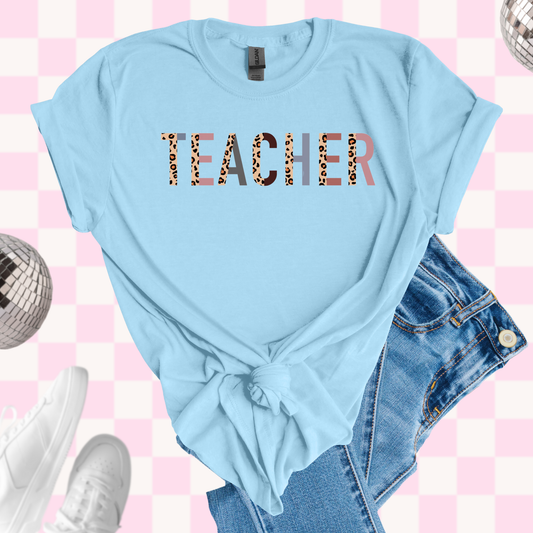Color/leopard teacher tshirt