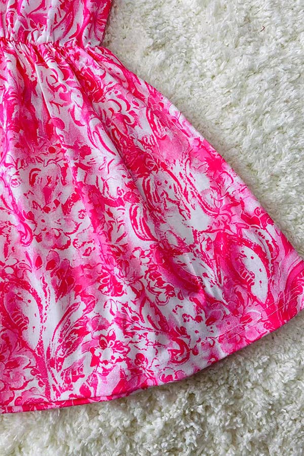 Pink paisley printed sleeveless girls dress w/criss cross
