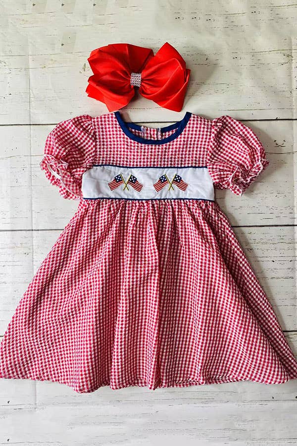 4th July USA Flag embroidery girls dress DLH1114-2
