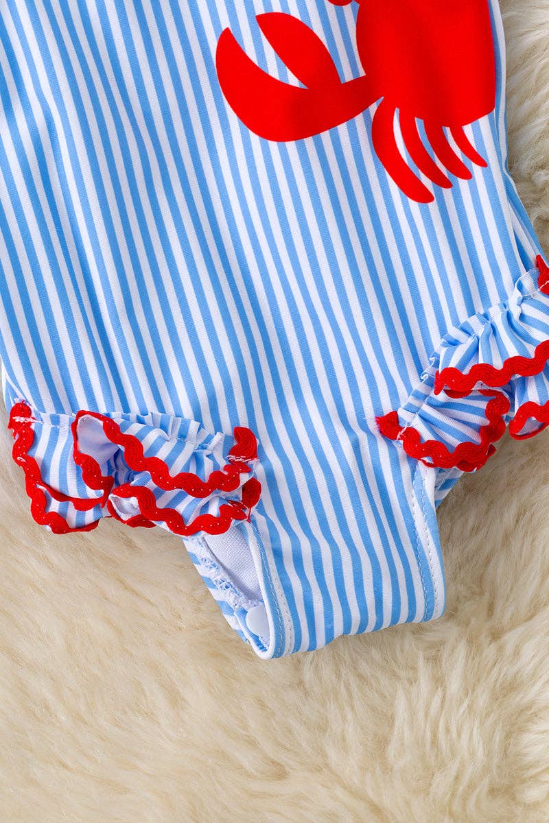 White & blue stripe & Crab printed swimsuit. SWG60091 AMY