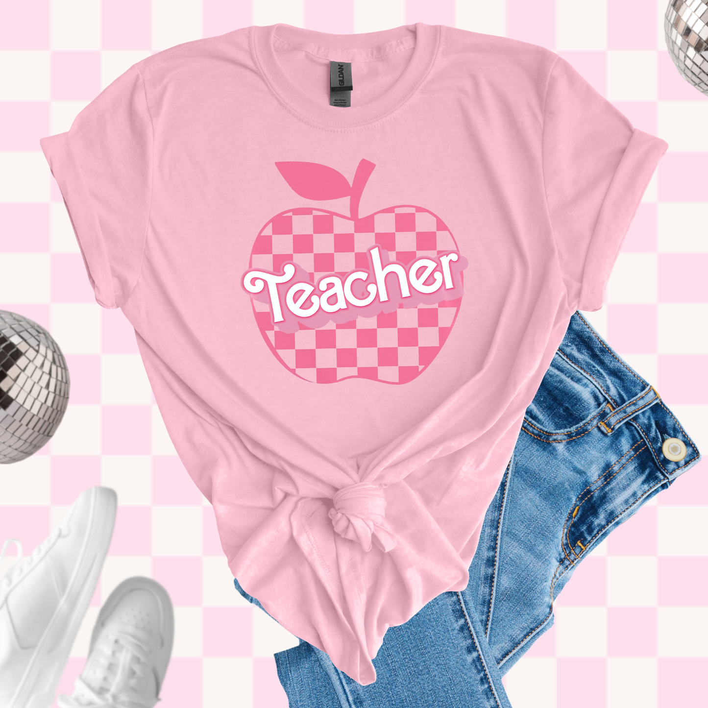 Checkered apple teacher tshirt