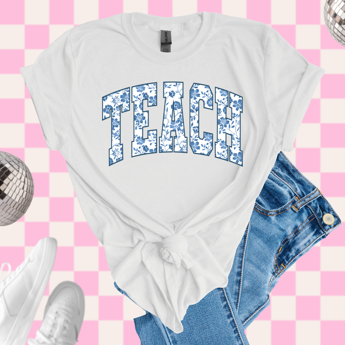 Blue floral teach shirt