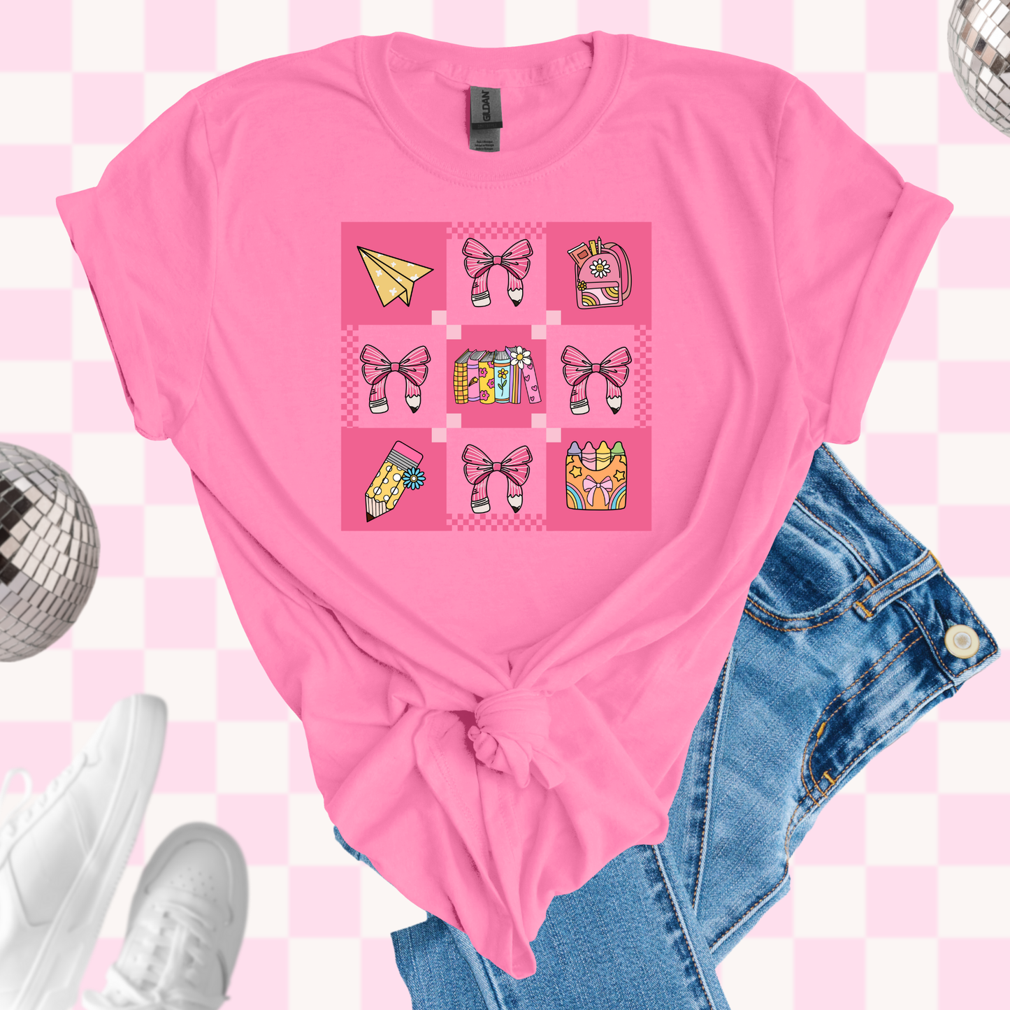 Pink school symbols tshirt