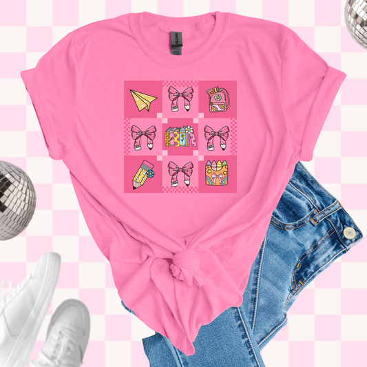 Pink school symbols tshirt