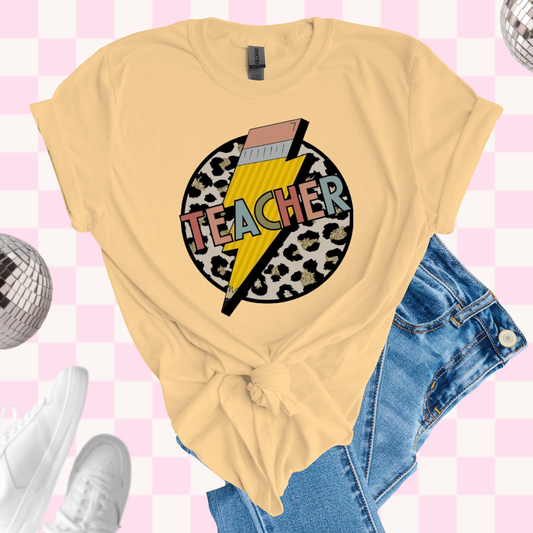 Leopard teacher retro tshirt