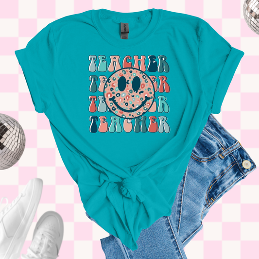 Teal teacher smiley tshirt