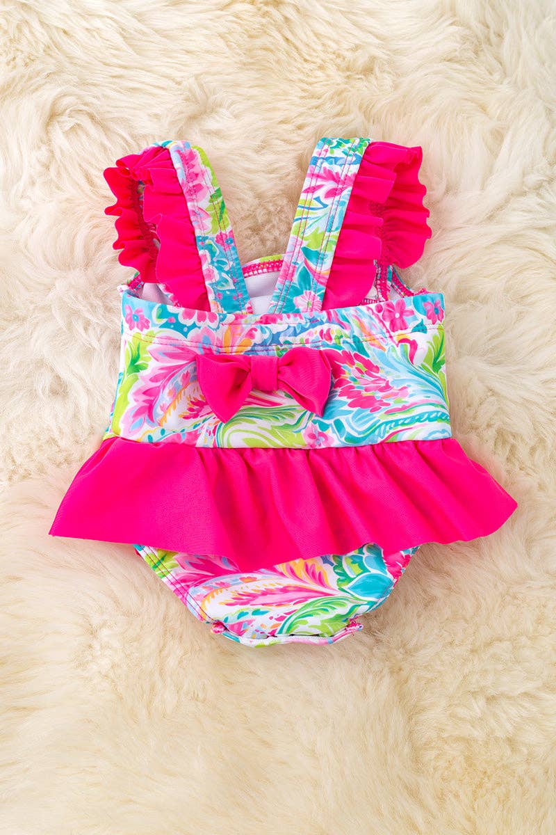 Flamingo printed baby swimsuit with snaps. SWG50087 AMY