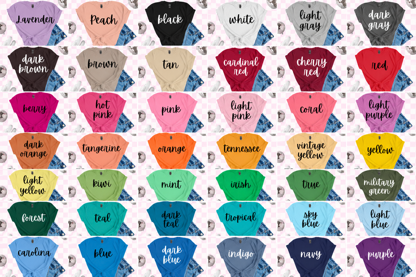 Gildan 8000 tshirt- color chart