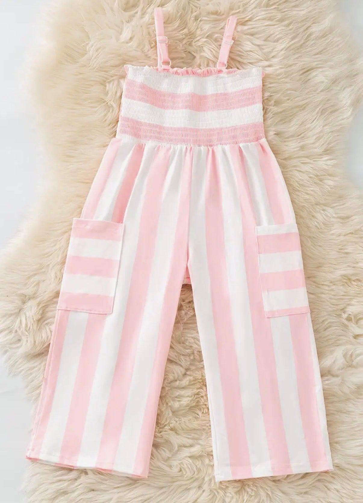 Pink Stripe Smocked Jumpsuit - 3T