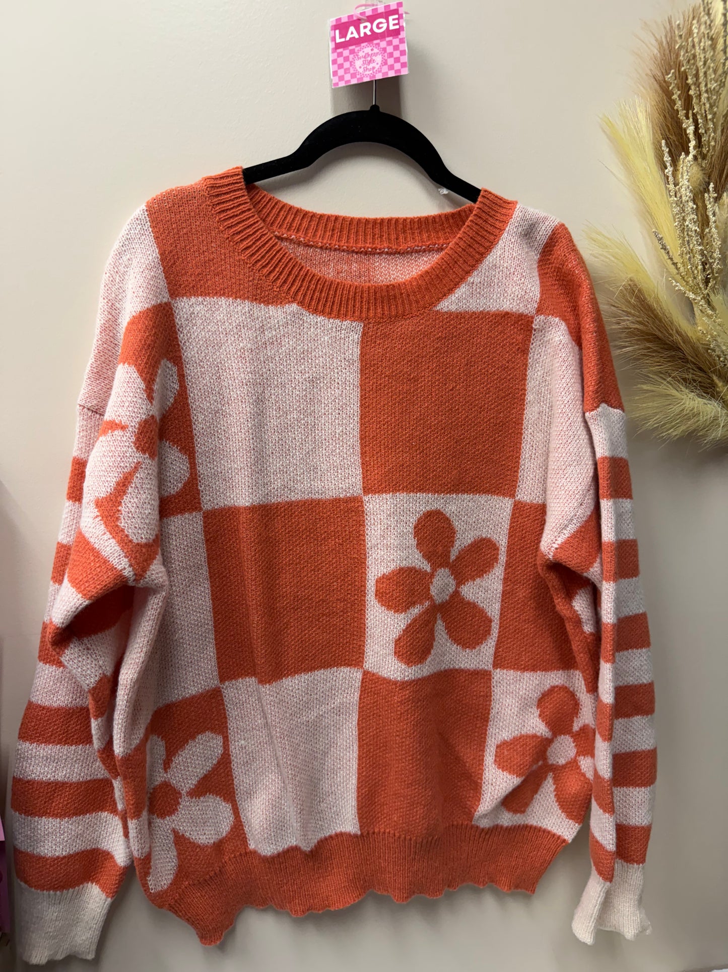 Cozy Checkered Knit Sweater – Women's Large