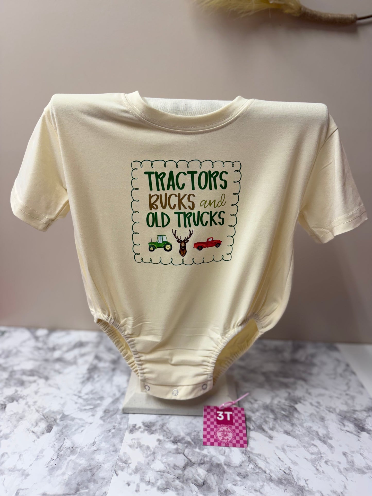 “Tractors, Bucks & Old Trucks” Onesie – 3T