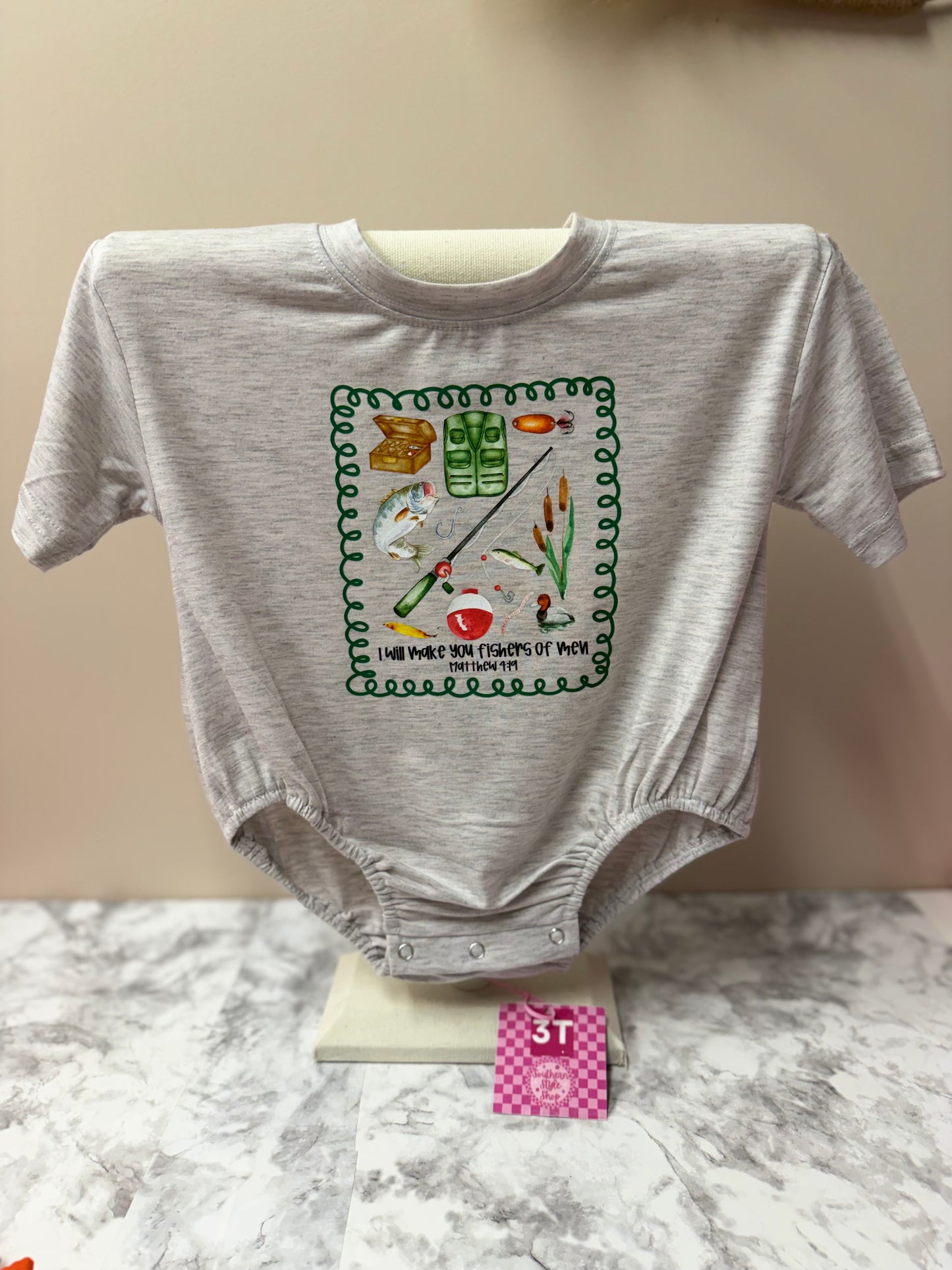 “Fishers of Men” Fishing Graphic Onesie – 3T