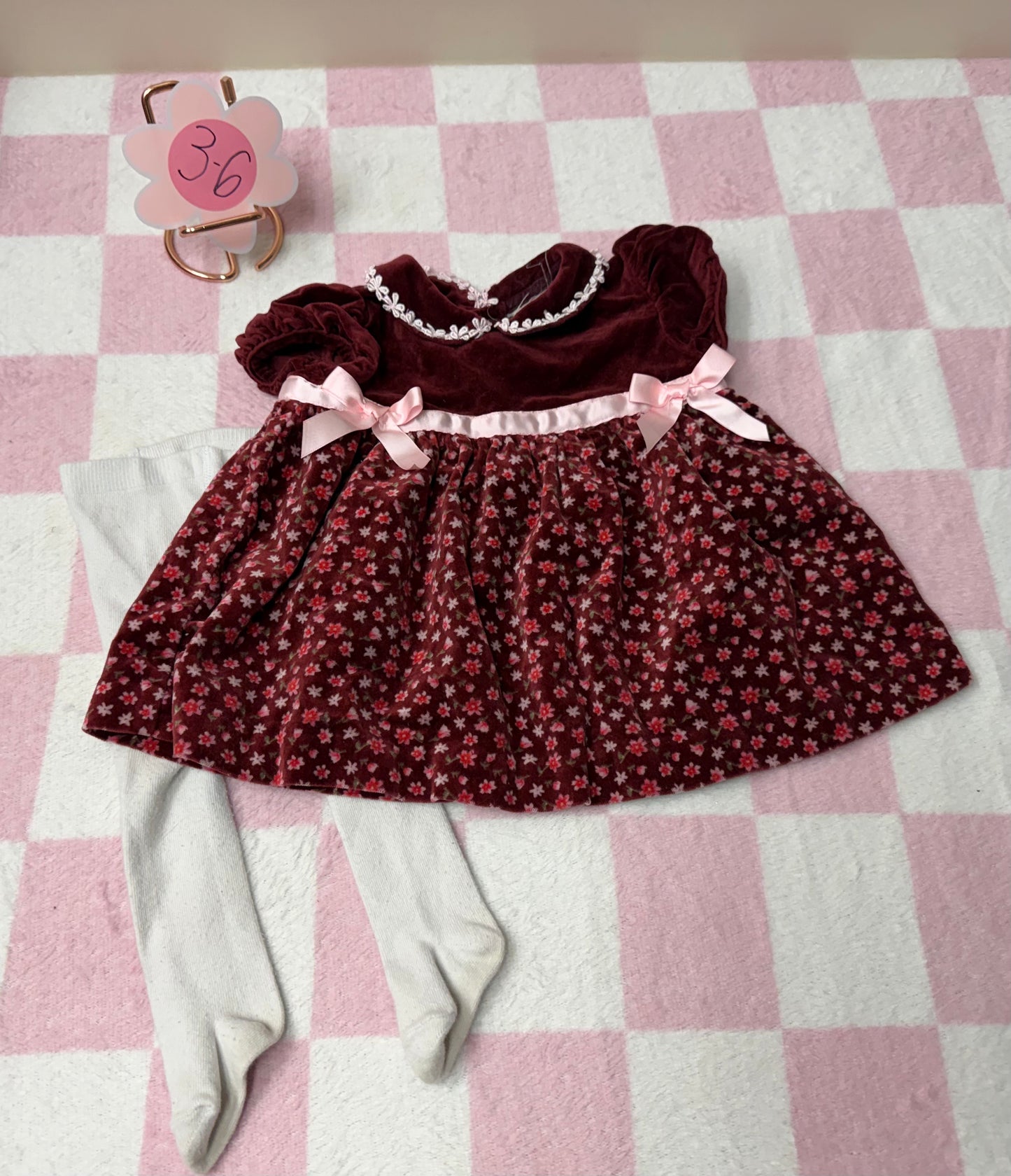 3/6m floral dress w/ tights