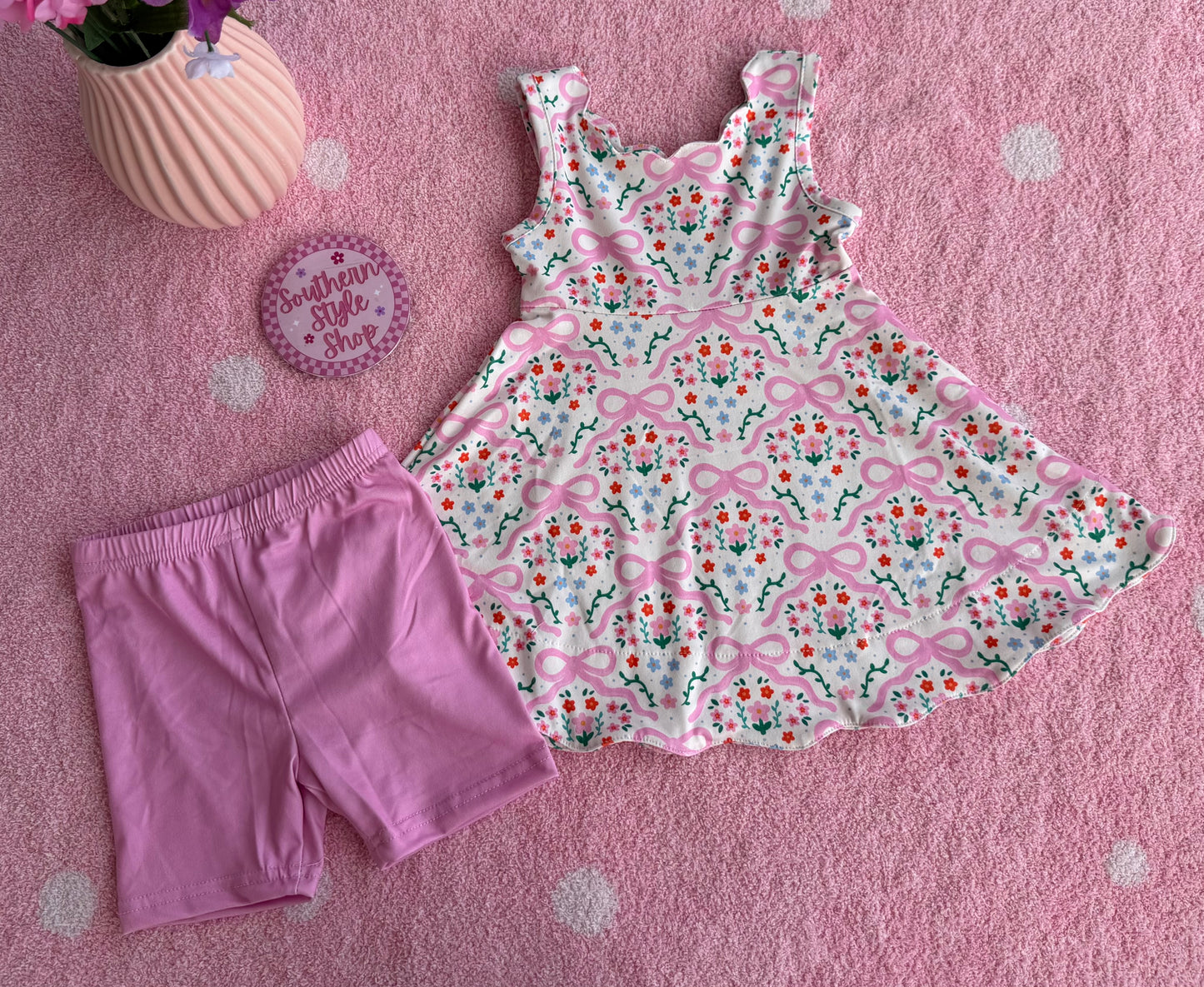 Floral Bow Dress & Shorts Set - 2T