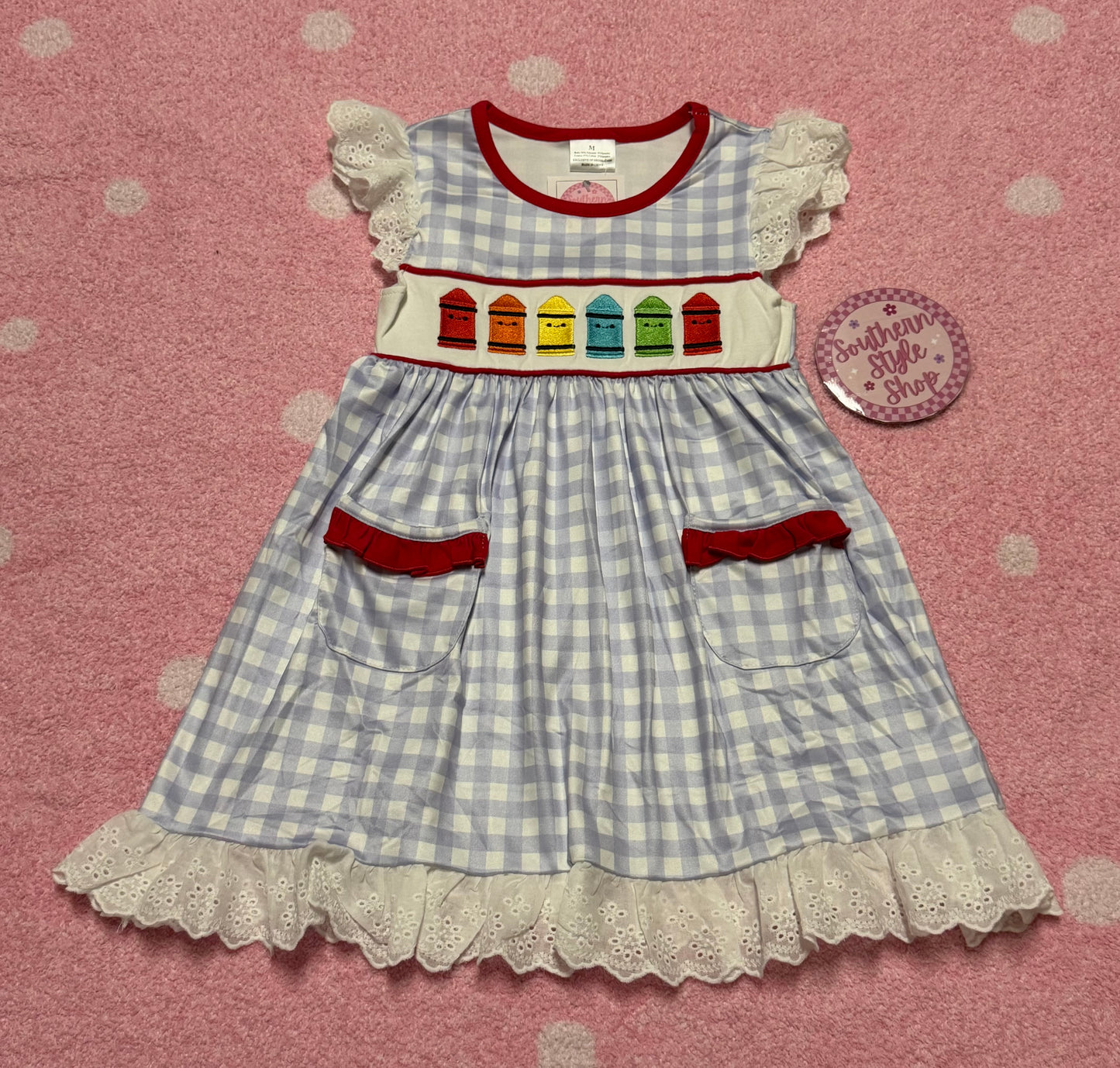 Crayon Smocked Gingham Dress- 5T