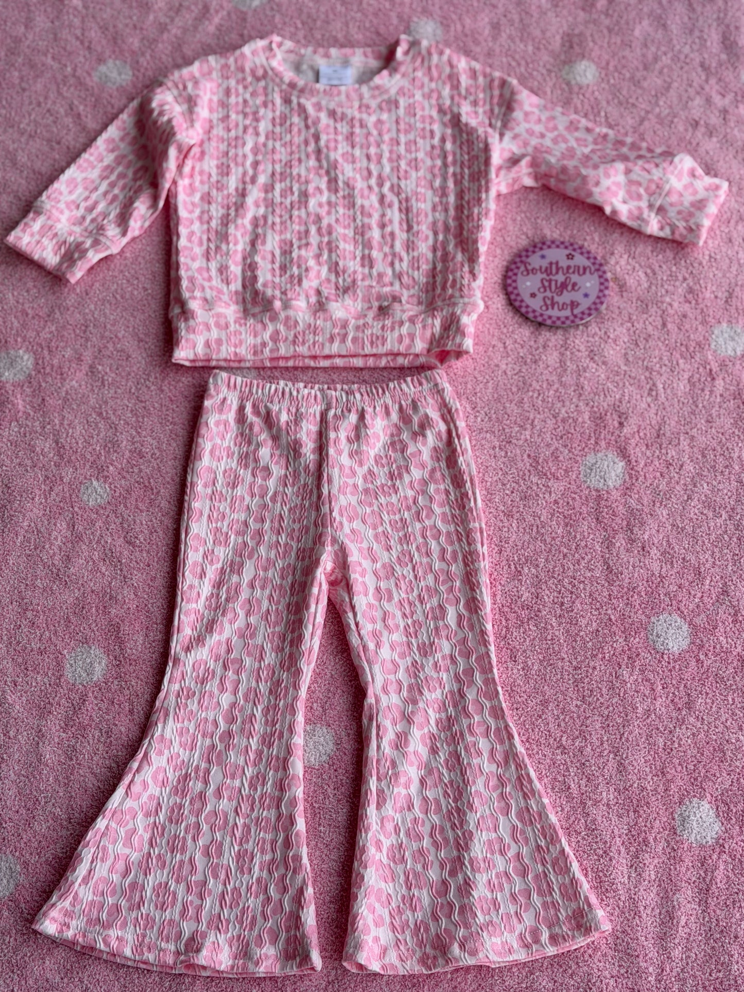 Pink Leopard Bell Bottom Lounge Set - 2T