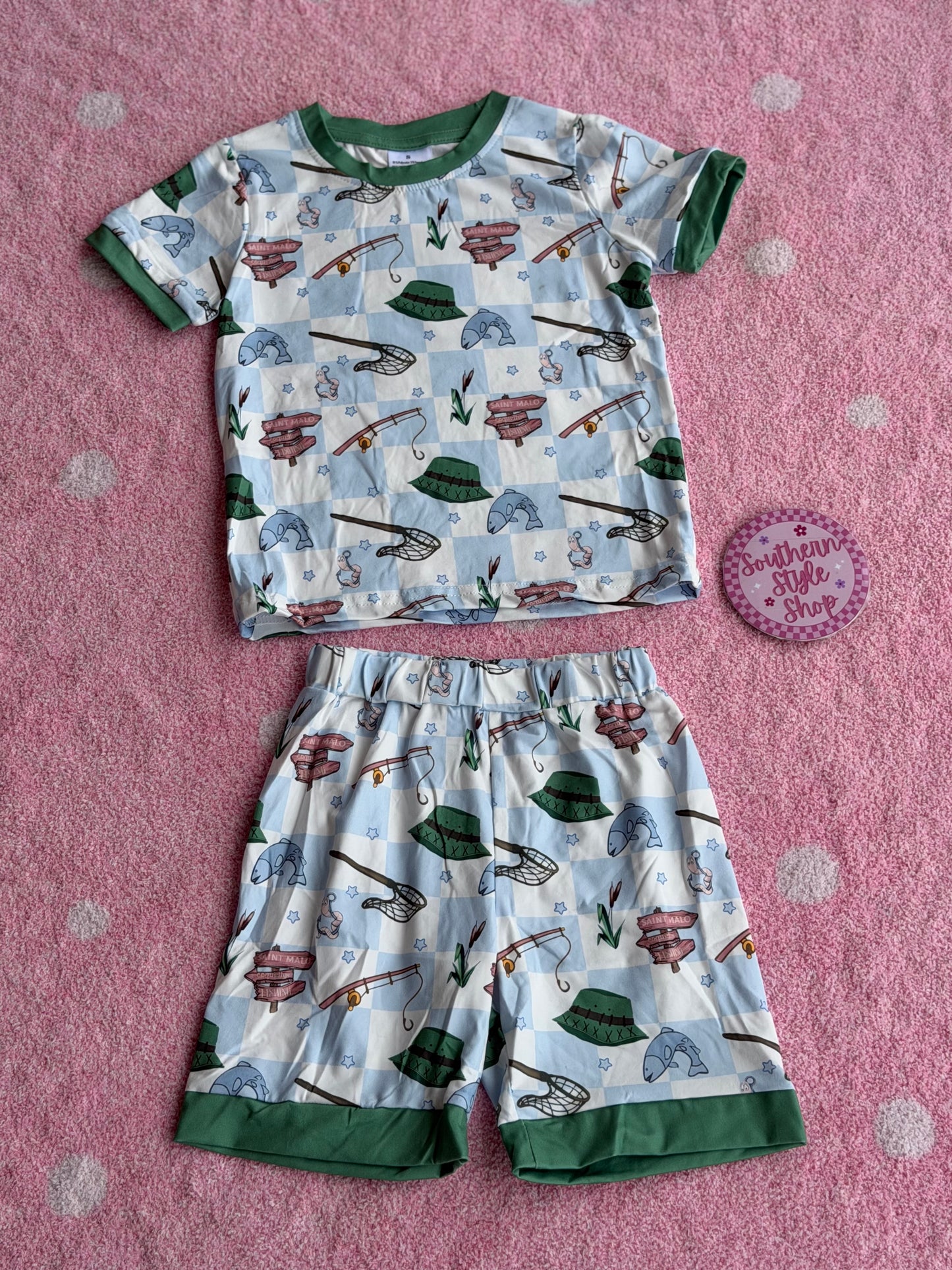Gone Fishin’ Boys Short Set - 3T