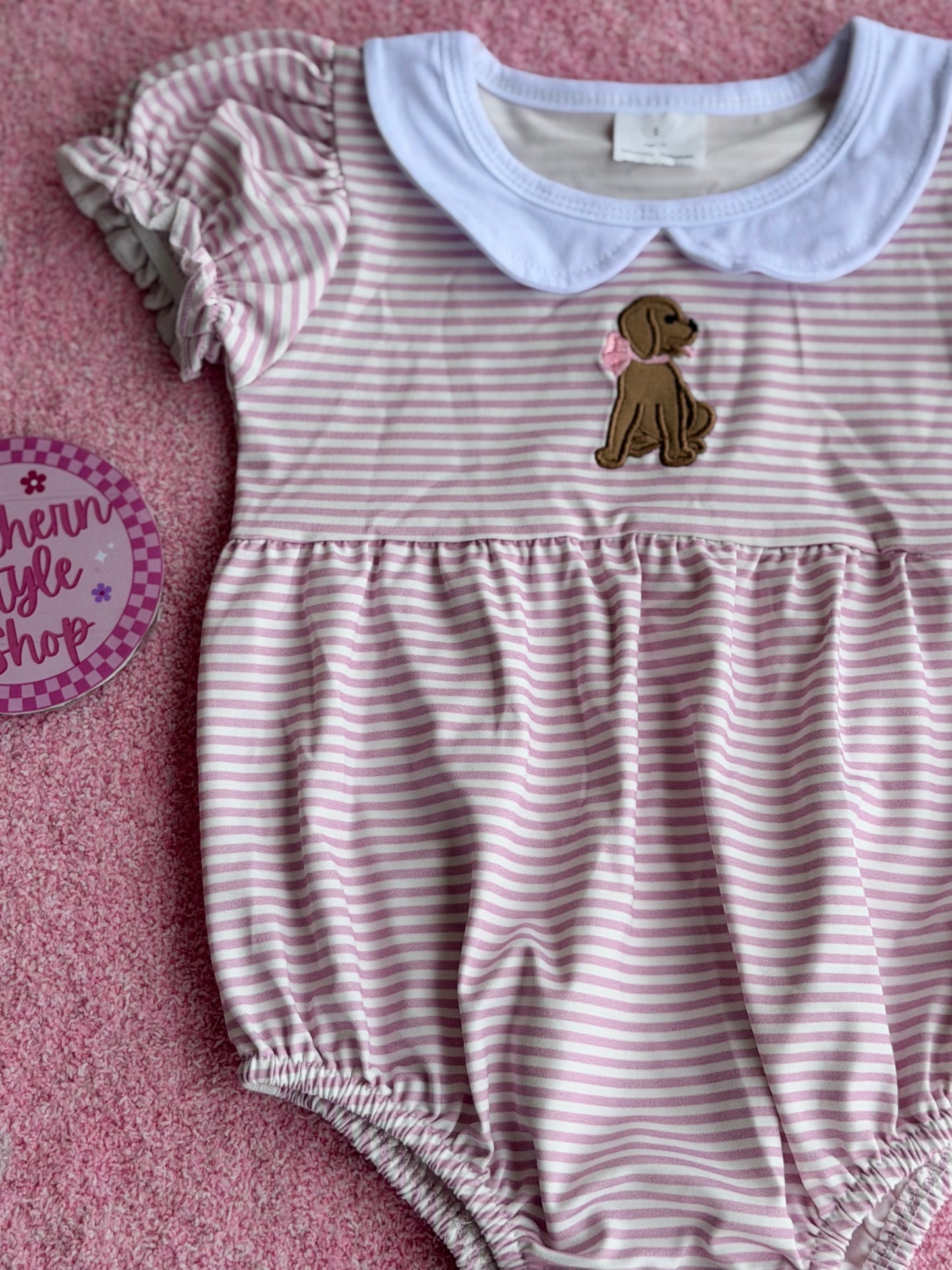 Puppy Stripe Bubble Romper - 12/18m