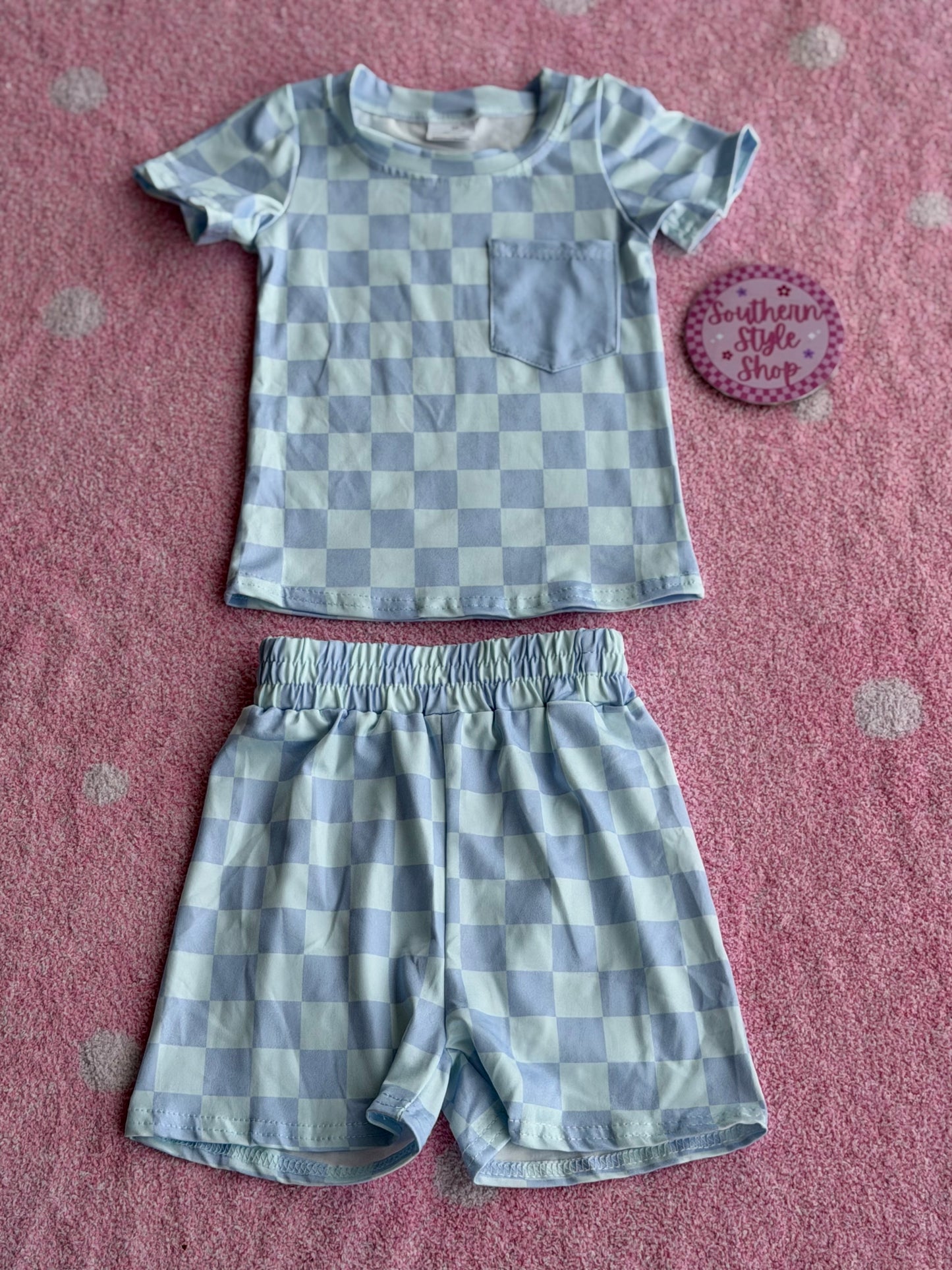 Blue Checkered Short Set