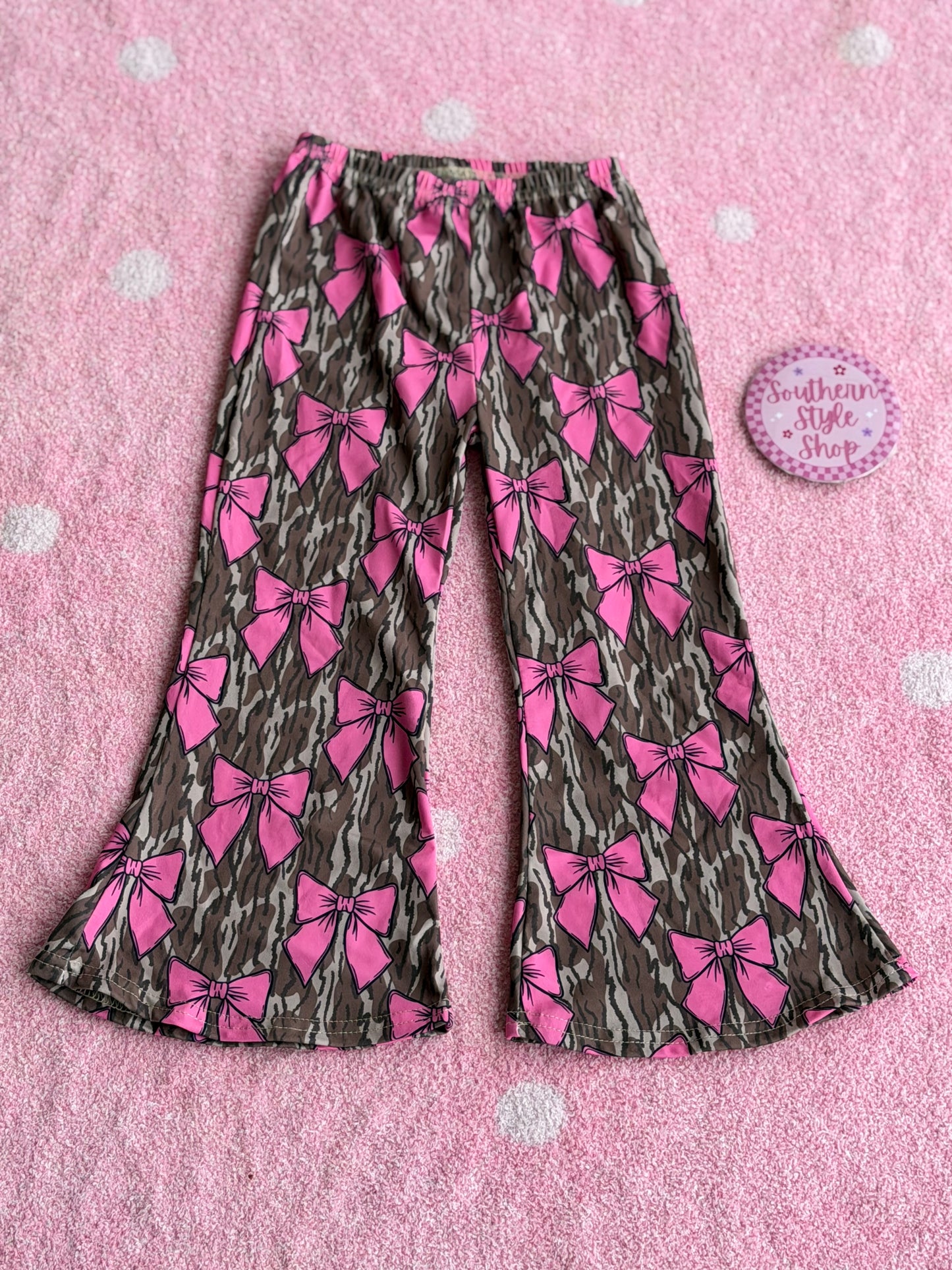 Camo Bow Bell Bottom Pants