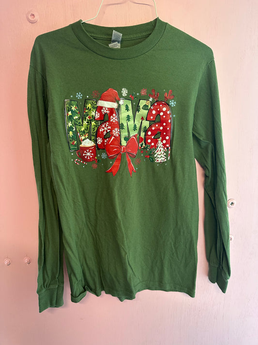 Adult small holiday mama long sleeve