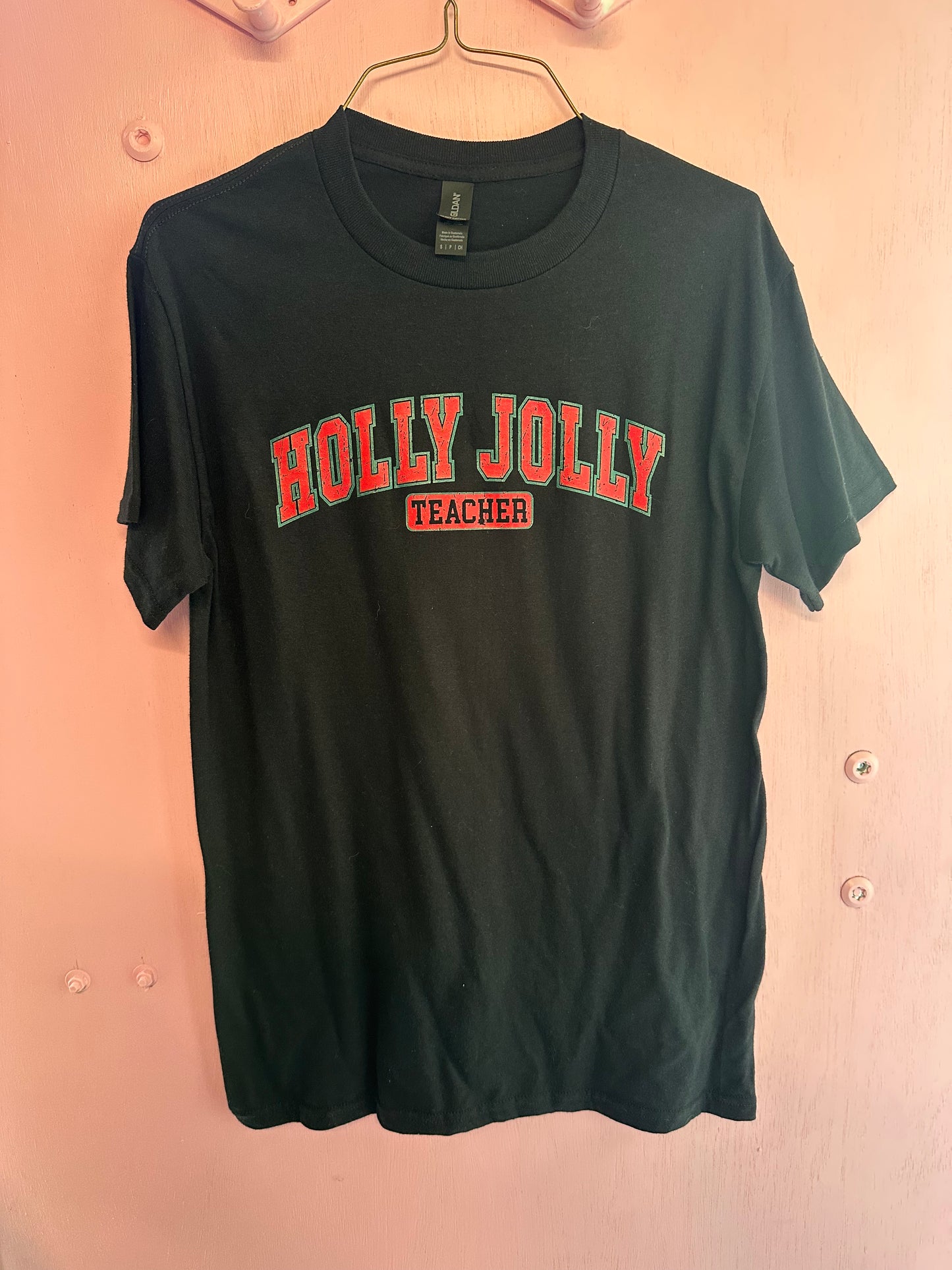 Adult small holly jolly teacher tshirt