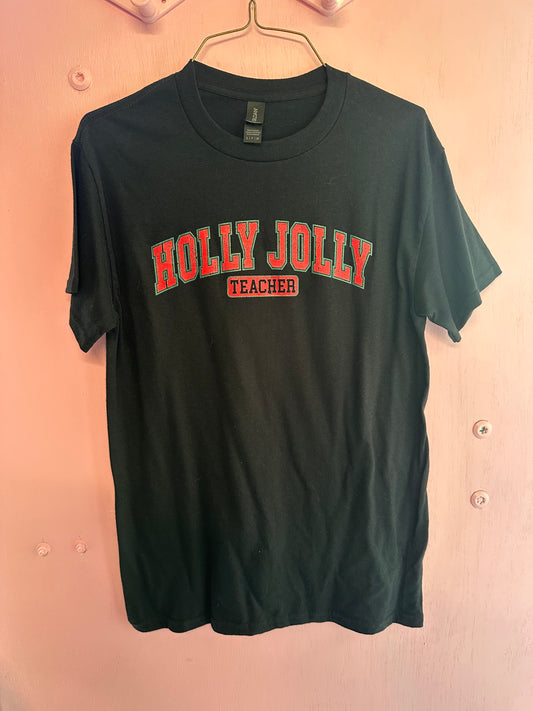 Adult small holly jolly teacher tshirt