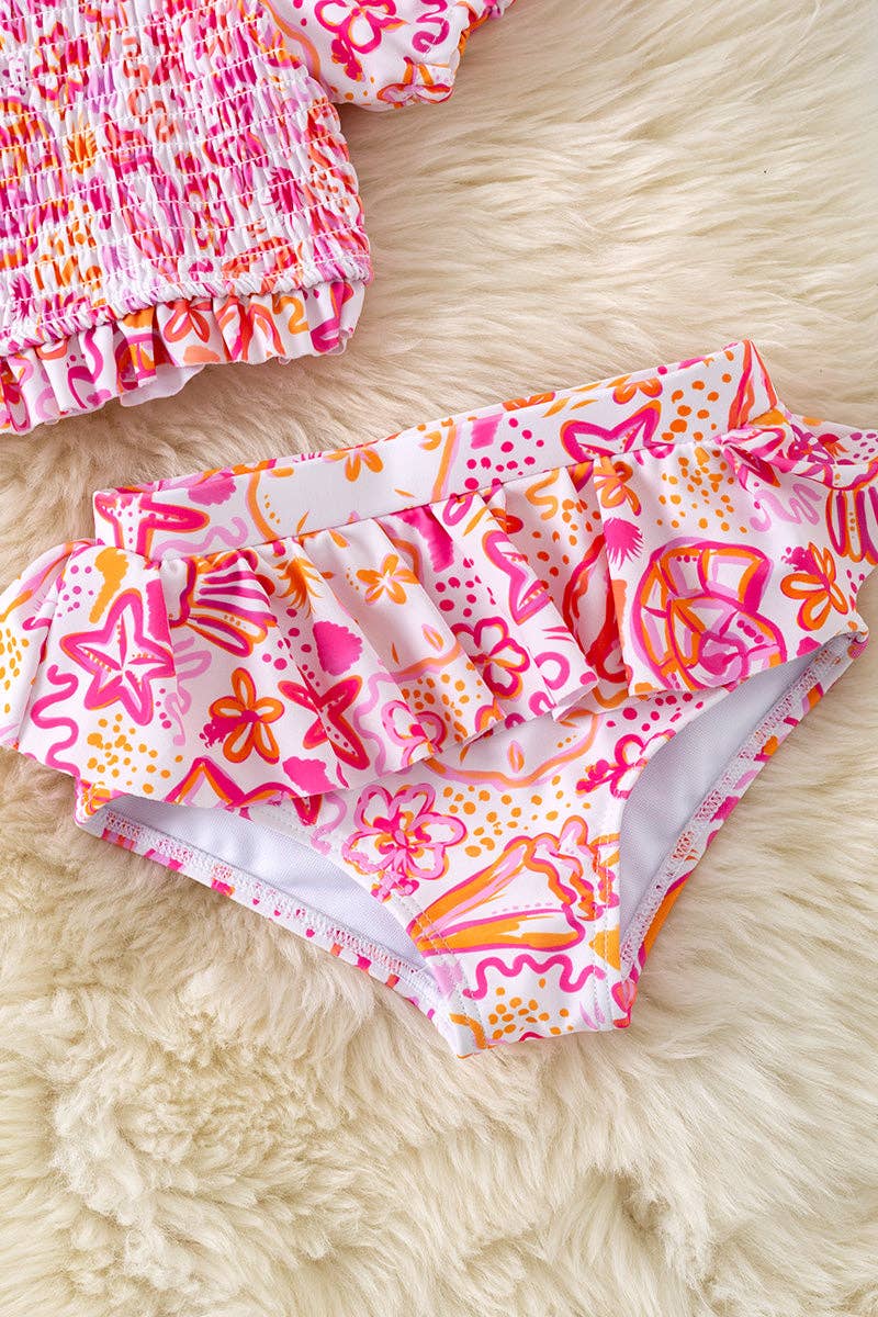 Fuchsia & Orange 2 piece set swimsuit. SWG60140 AMY