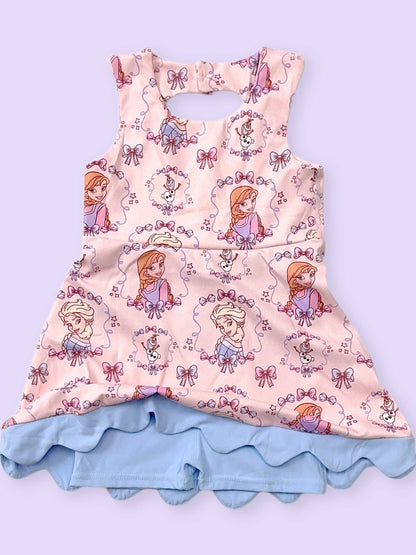 Fro*en Cartoon character Hi-Performance dress with attached shorts.GSD120303-SOL