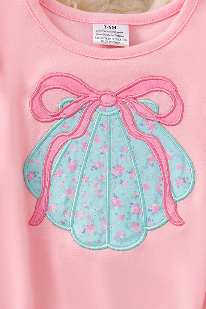 Floral seashell application baby bodysuit. RPG60257 SOL
