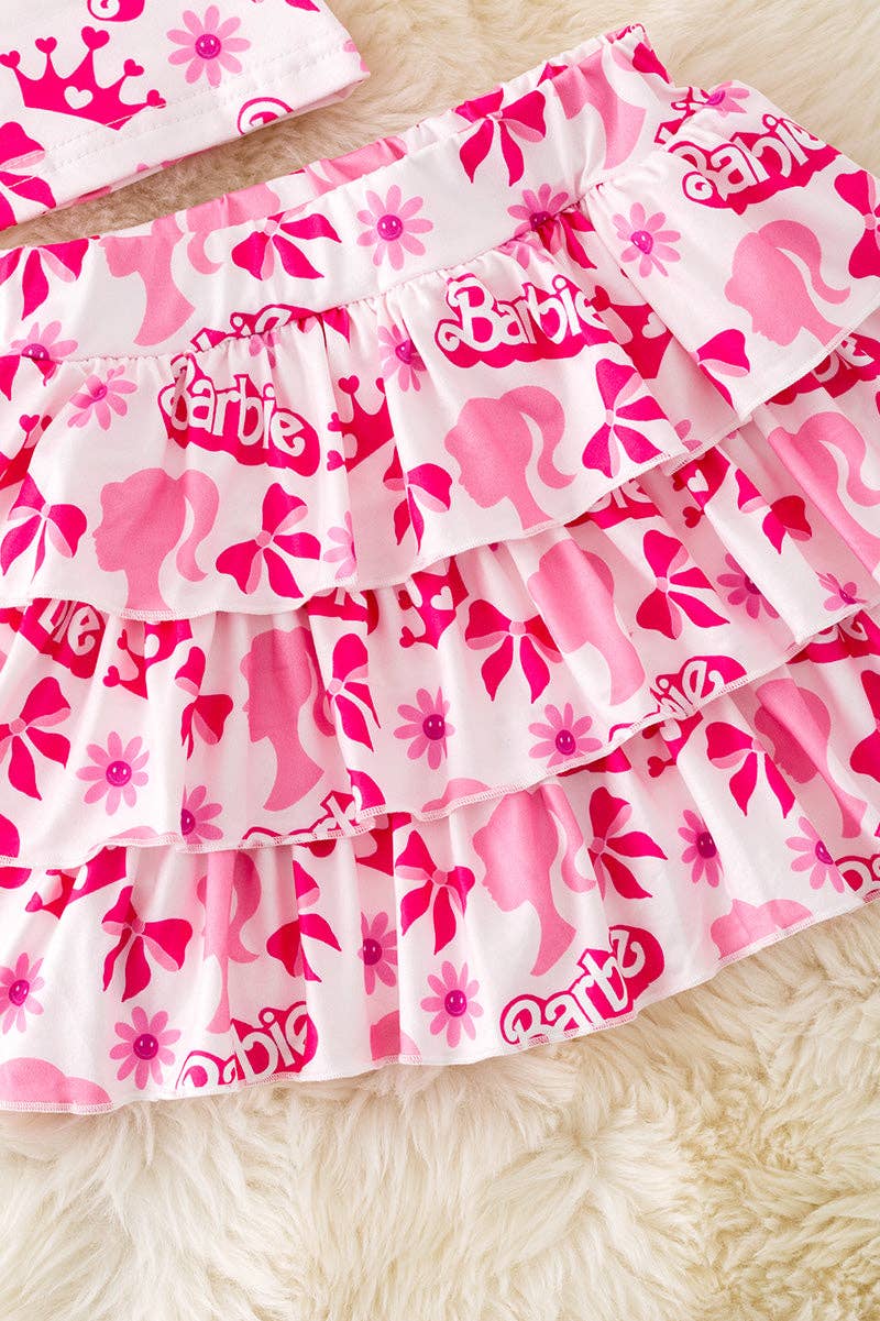 Barb*e top & skort with 3 layer ruffle hem. OFG50886 SOL