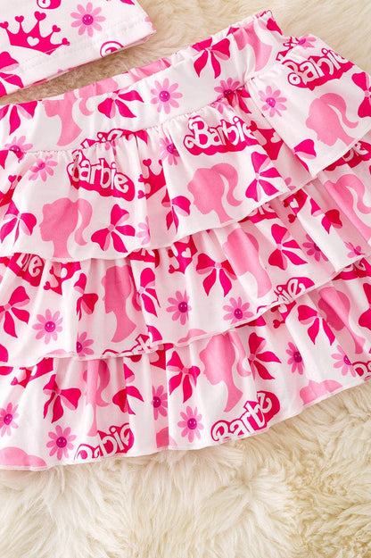 Barb*e top & skort with 3 layer ruffle hem. OFG50886 SOL