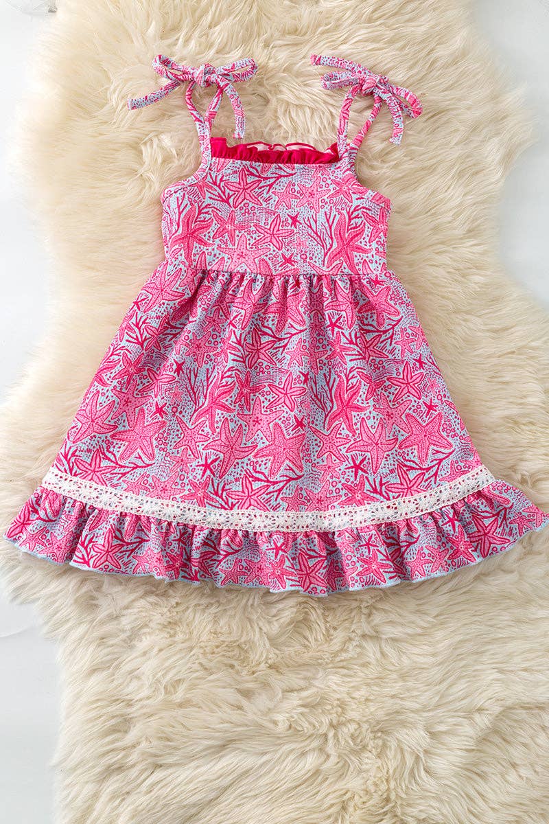Fucshia sea Star printed cute flare dress. DRG60748 AMY