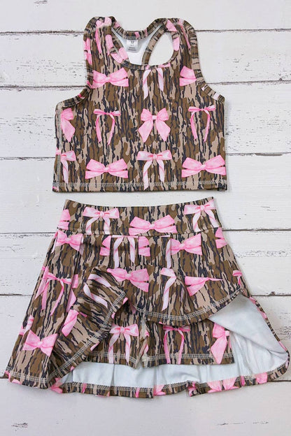 Camouflage coquette bow printed crop top & skort. GSD013005-AMY