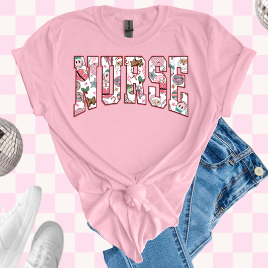 Pink holiday nurse shirt