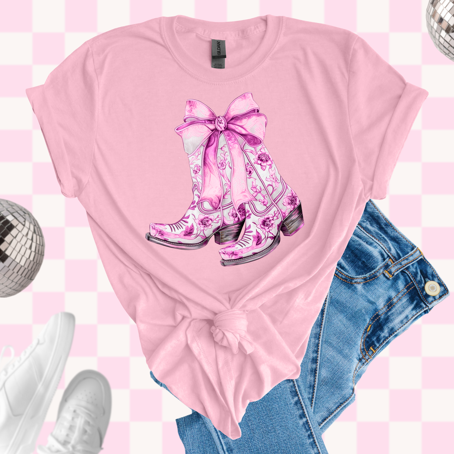 Pink coquette boots shirt