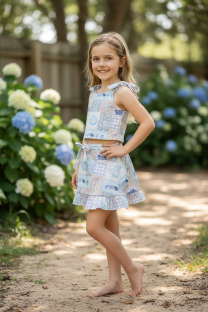 Coastal Cowgirl printed top & skort ruffle hem. GSD110602-AMY