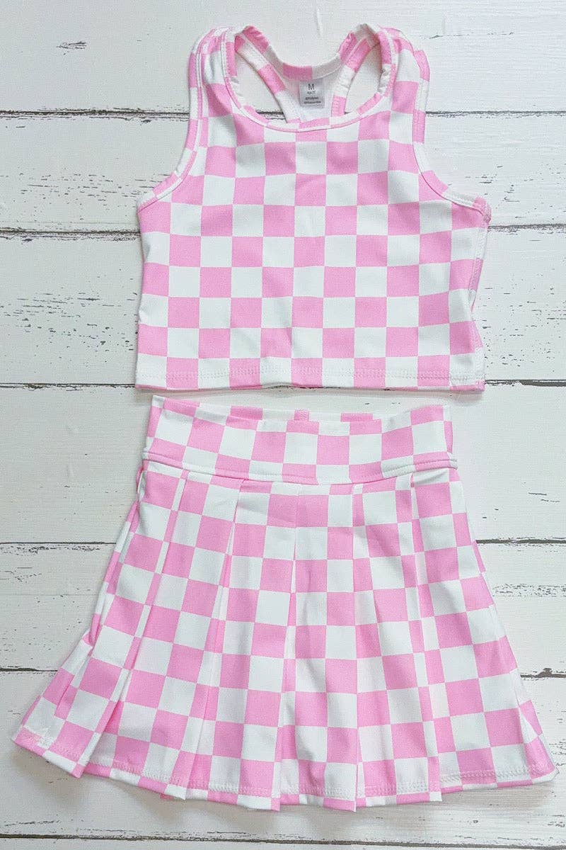 Lt. Pink & white checker printed crop top and skort. SR11271