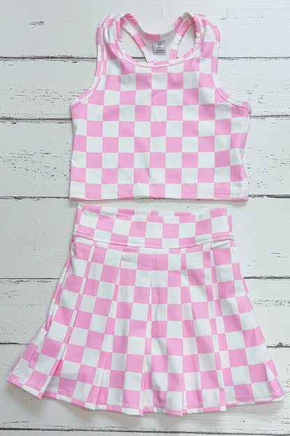 Lt. Pink & white checker printed crop top and skort. SR11271