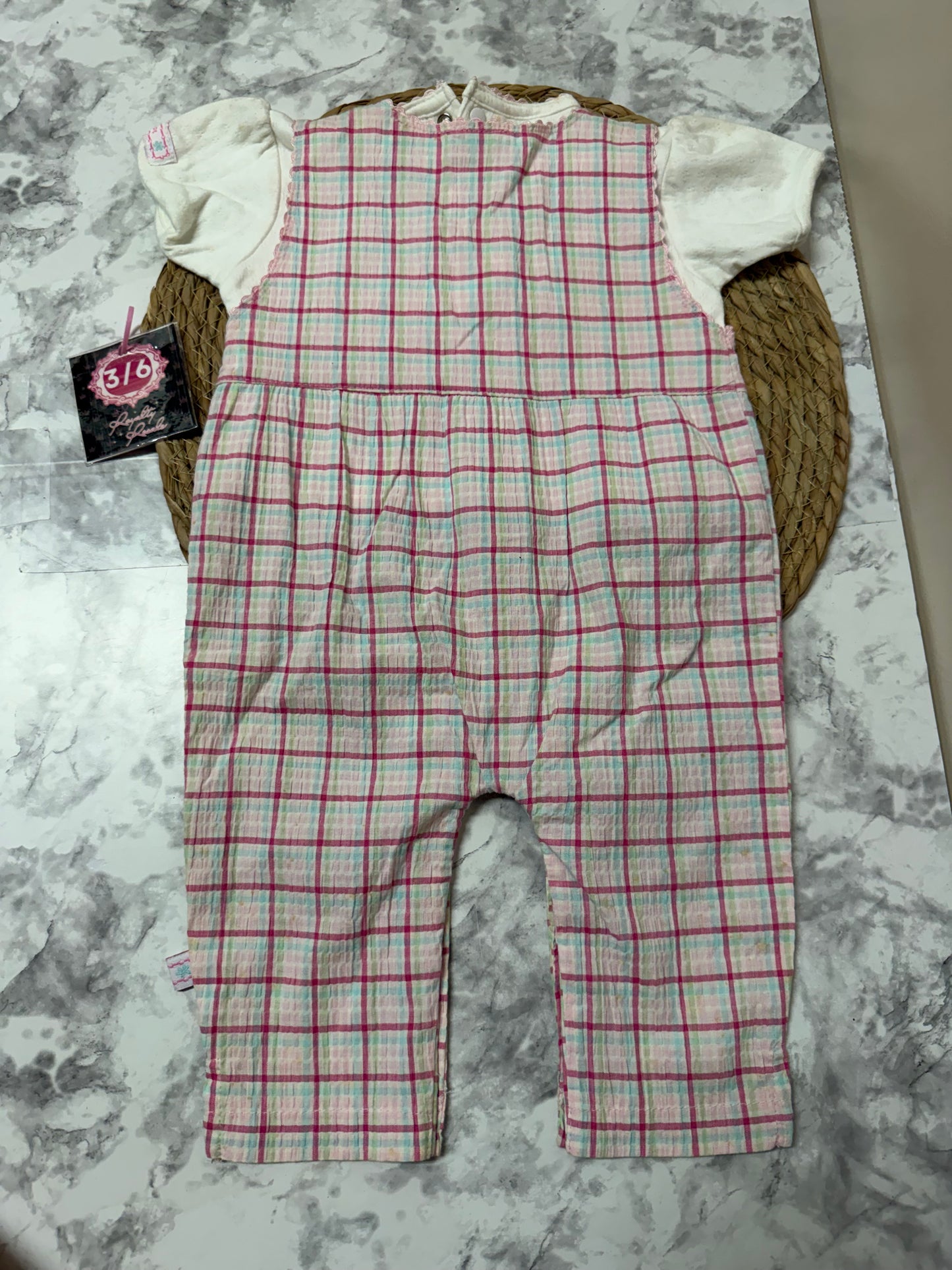 3/6m plaid overalls set