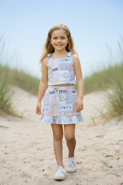 Coastal Cowgirl printed top & skort ruffle hem. GSD110602-AMY