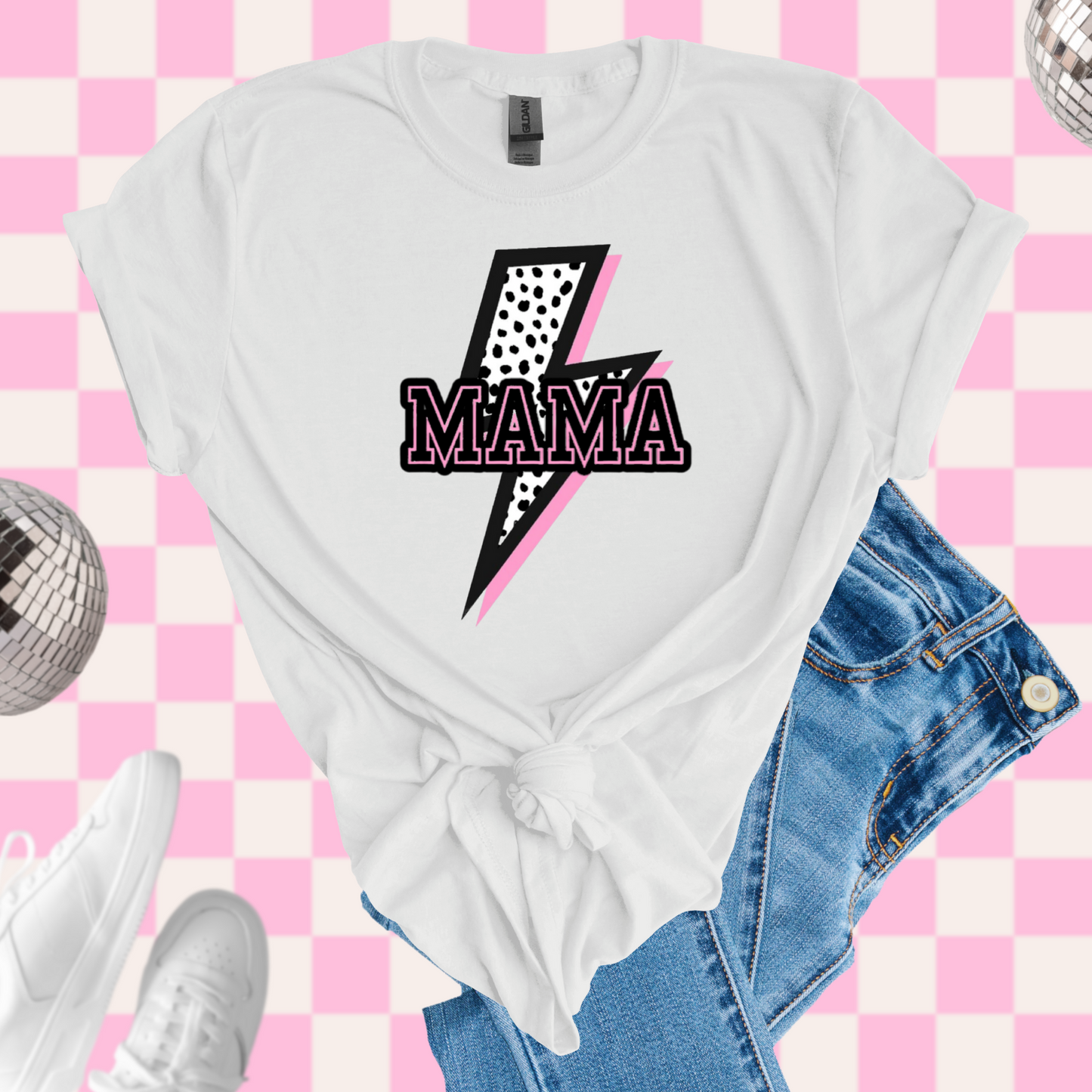 Pink/white mama tshirt