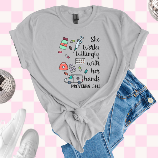 Works willingly with hand shirt